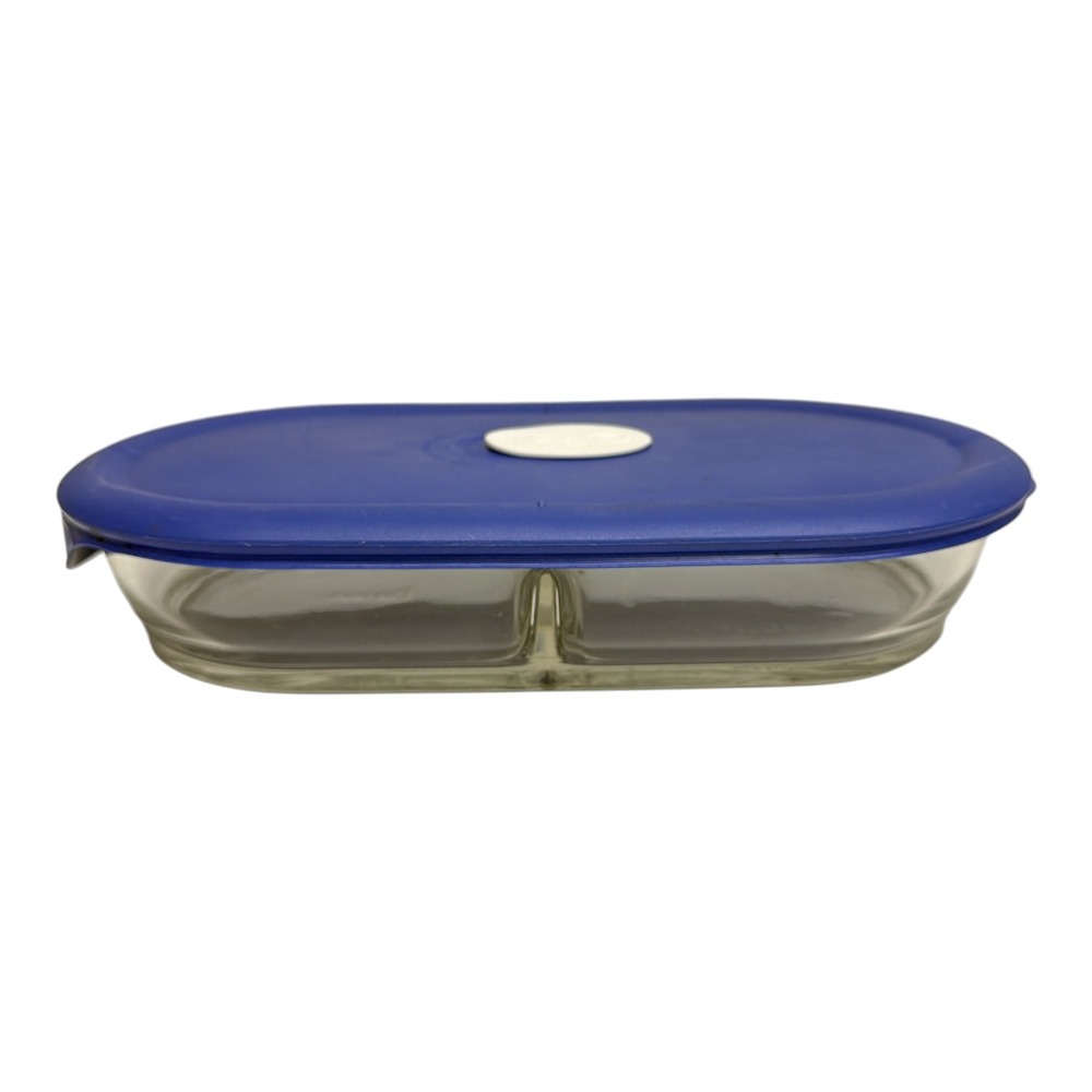 Pyrex Clear Oval Divided Serving Dish 8301 USA With Lid Vents 8301-VPC